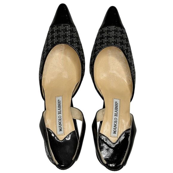 Manolo Blahnik Carolyne Slingback Woven Gray Black Pumps Size 36.5 Heels - Picture 4 of 12